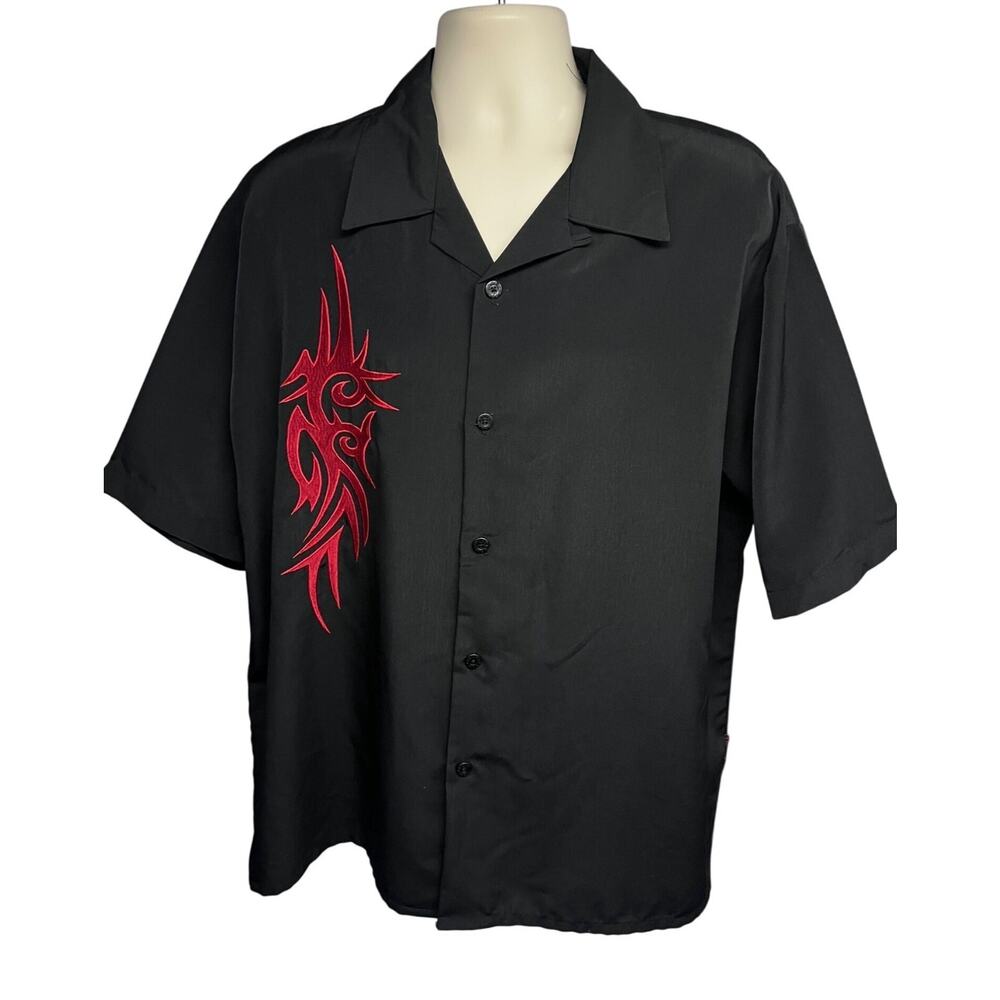 Dragonfly Mens Black Vintage Tribal Flames Retro Rockabilly Button Up Shirt XL
